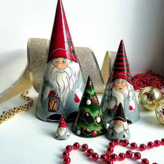 🎅Handmade Scandinavian Gnome Wooden Nesting Dolls (5 pcs)