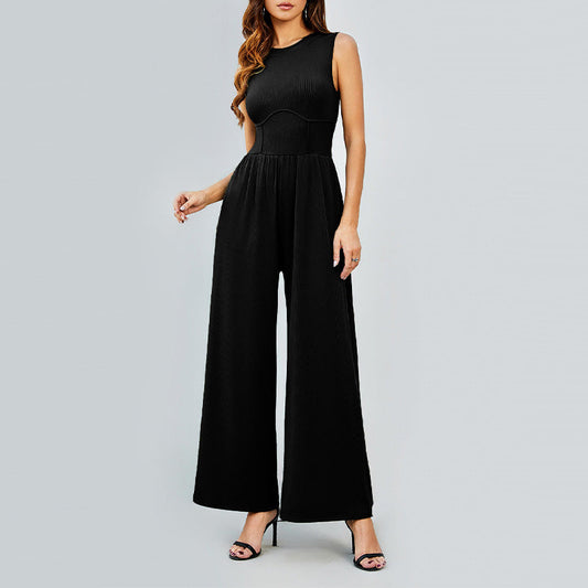 🔥Women’s Solid Sleeveless Wide Leg Jumpsuit