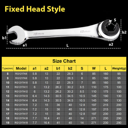 Open Tubing Ratchet Wrench (Fixed Head-Flexible Head 2 IN 1)